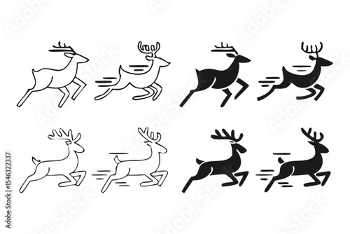 Wallpaper Mural Running Deer Silhouette Icon Set – Dynamic Line Art and Solid Style Reindeer Illustrations for Logos, Holiday Designs, and Wildlife Graphics. Torontodigital.ca
