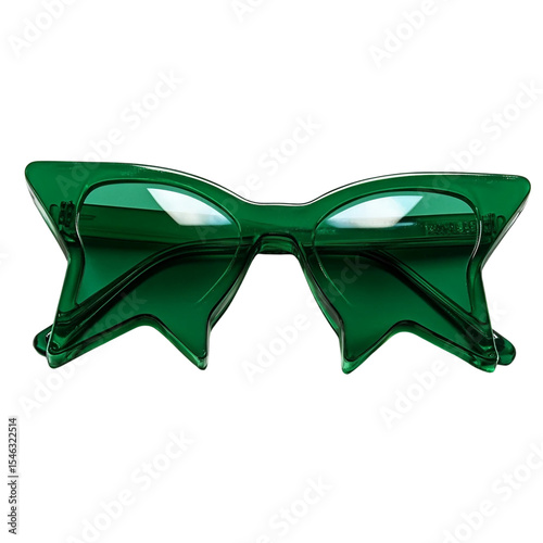Star shaped green novelty sunglasses [Transparent Background PNG].