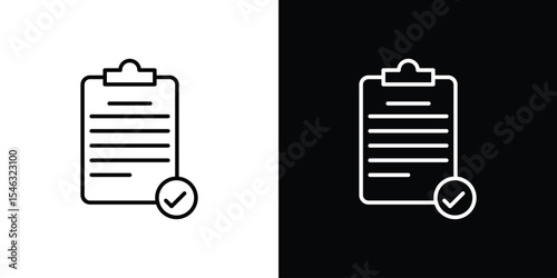 Clipboard check icon in black. flat graphic vector icon