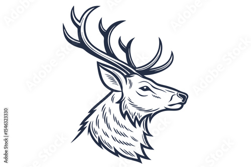 Noble buck art shows an elegant stylized deer head with detailed antlers
