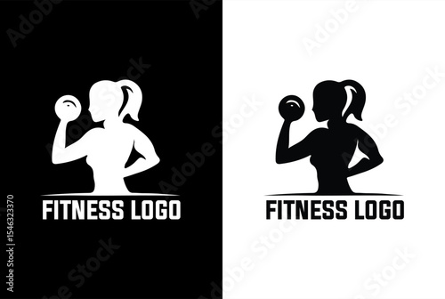 Woman Holding Dumbbell Fitness Logo - black and white color