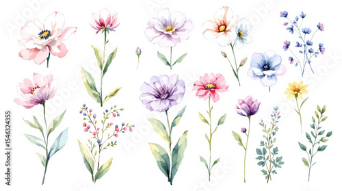Set floral background with flowers