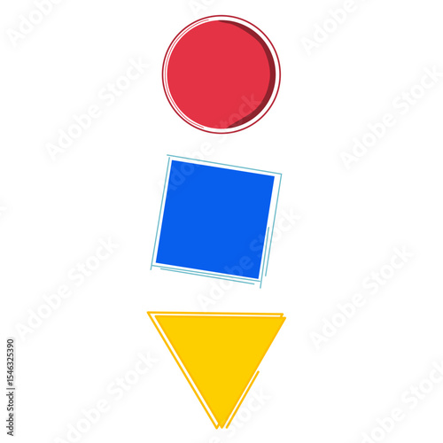 Illustration. Geometric Shapes: red Circle, blue Square, and yellow Triangle