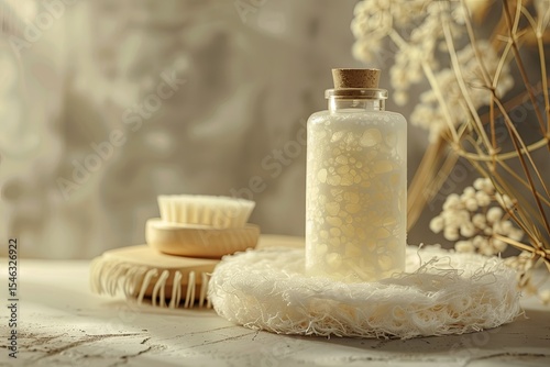 High Quality Image of Loofah and Lotion Bottle Copy Space