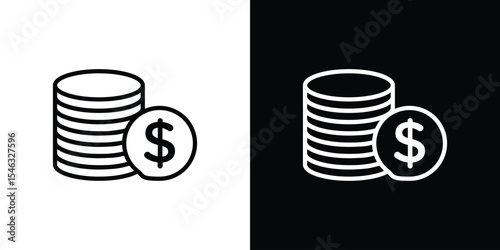 Coins icon in black. flat graphic vector icon