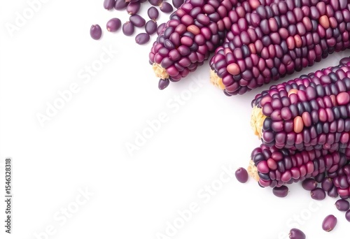 Vibrant purple corn kernels, fresh and plump, isolated on white,  food,   culinary