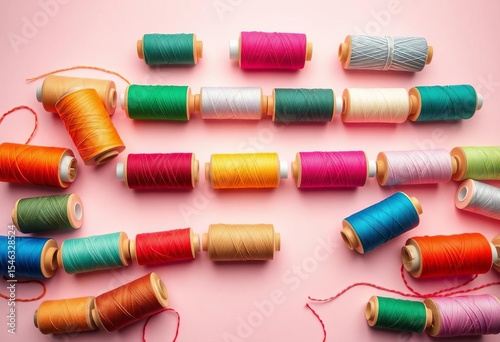 Vibrant spools of thread arranged on a pastel backdrop,  DIY,   needlepoint