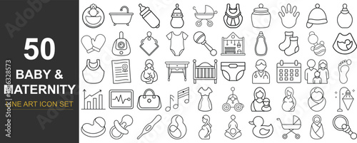 50 Minimal Line Art Vector Icons of Baby and Maternity Essentials Including Pregnancy, Newborn Items, Baby Gear, and Mom Care for Parenting Apps, Printable, and Hospital Guides