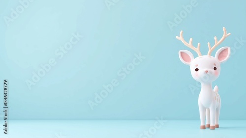 3D render of cute deer toy on light background,minimalistic style,dreamy atmosphere,copy space