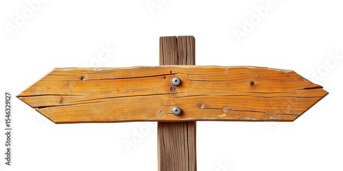 Weathered, rustic wooden road sign, isolated on white background, road sign, vintage sign