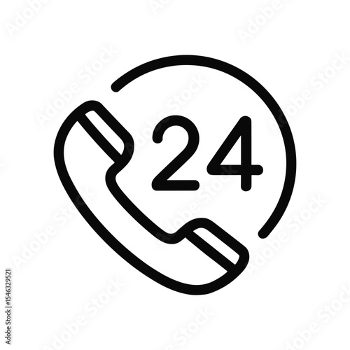 24/7 Phone Support Icon: Black Line Art Design