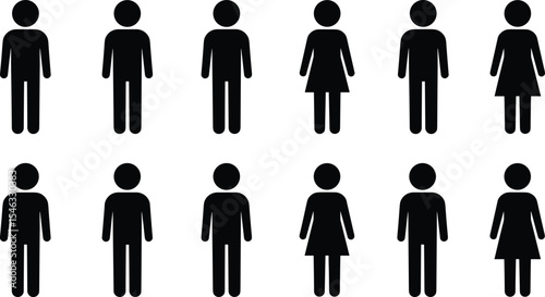 Male and female stick figure icons, vector illustration of people silhouette set, perfect for infographic