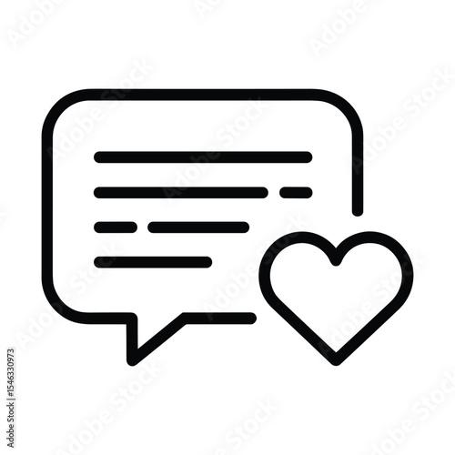 Black Line Art Icon: Speech Bubble with Heart