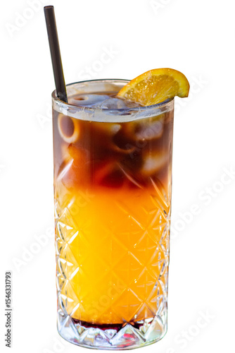 Espresso tonic cocktail in a glass glass with a straw