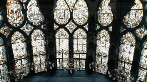 beautiful stained glass windows inside a mosque