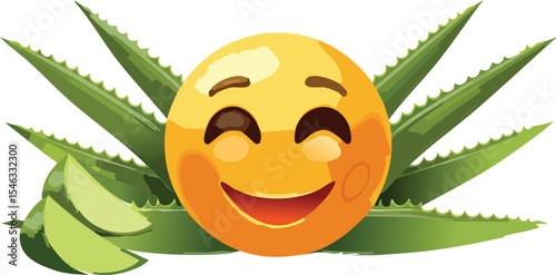 Sunburned Emoji Character Applying Aloe Vera for Relief