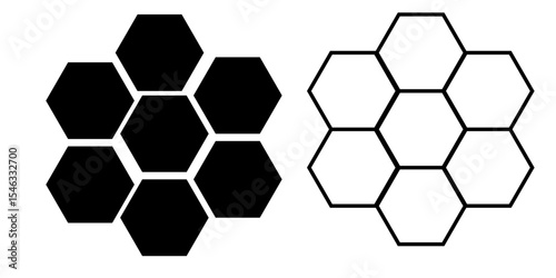 Honeycomb icons black solid silhouette and outline isolated on white