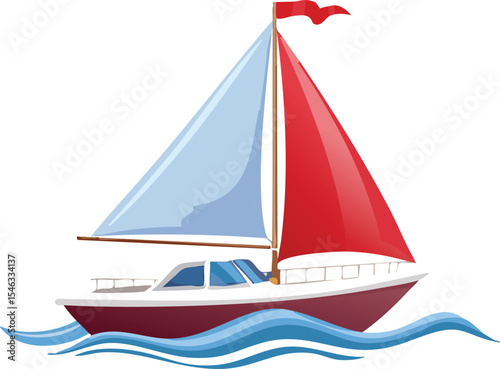Sailboat Gliding with Waving Flag in the Wind isolated on transparent background 