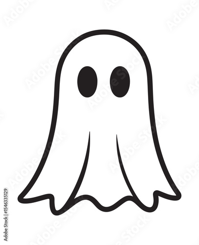  Simple Black Outline Cartoon Ghost Character Illustration for Halloween