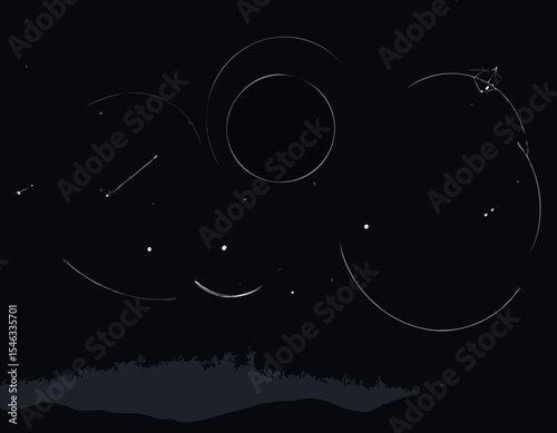 Abstract Line Art Timelapse of Starry Night Sky with Celestial Orbits and Constellations for Astrological Designs.
