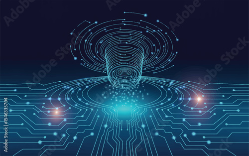Abstract Futuristic AI Background Blue Circuit Vortex