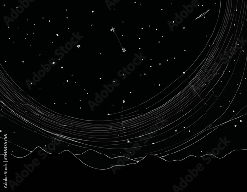 Abstract Line Art Timelapse of Starry Night Sky with Celestial Orbits and Constellations for Astrological Designs.