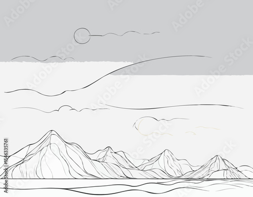 Elegant Continuous Line Art Depicting Dawn to Dusk Sky Transition