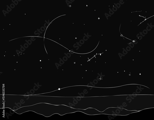 Abstract Line Art Timelapse of Starry Night Sky with Celestial Orbits and Constellations for Astrological Designs.