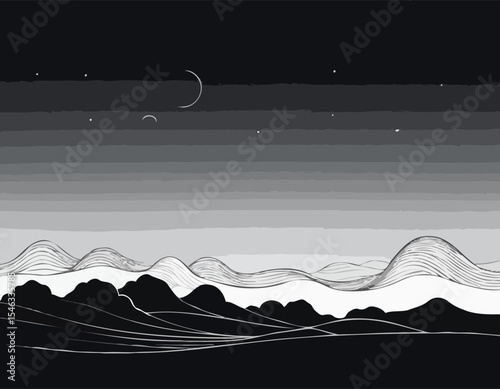 Elegant Continuous Line Art Depicting Dawn to Dusk Sky Transition