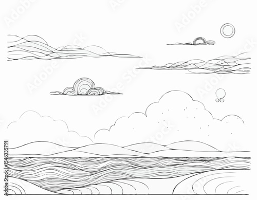 Elegant Continuous Line Art Depicting Dawn to Dusk Sky Transition