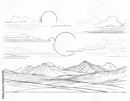 Elegant Continuous Line Art Depicting Dawn to Dusk Sky Transition