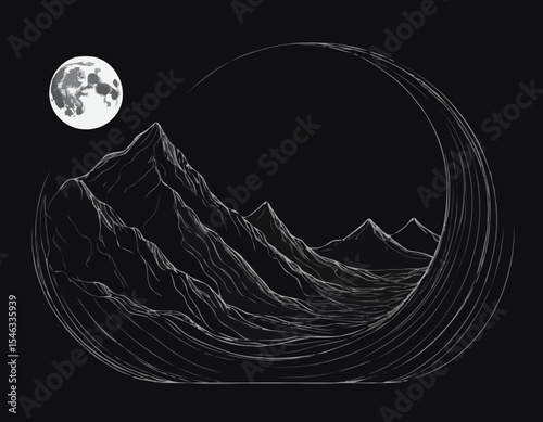 Stylized Line Drawing of a Moon Cycle Time-Lapse