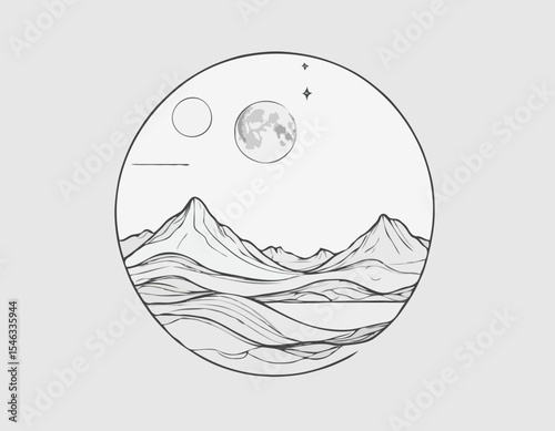 Stylized Line Drawing of a Moon Cycle Time-Lapse