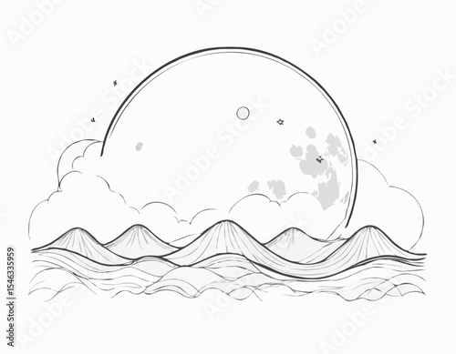 Stylized Line Drawing of a Moon Cycle Time-Lapse