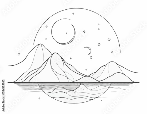 Stylized Line Drawing of a Moon Cycle Time-Lapse