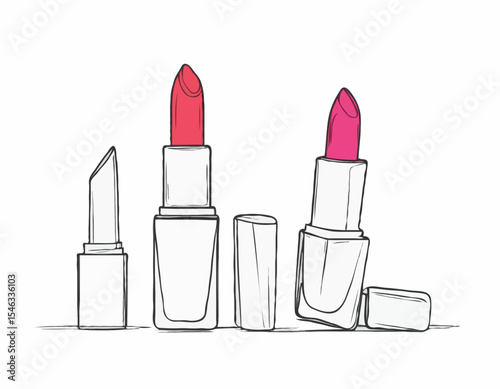 Continuous Line Drawing of Lipstick and Nail Polish