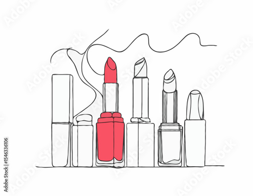 Continuous Line Drawing of Lipstick and Nail Polish