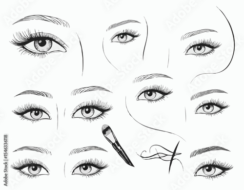 Line Art Collection of Eye Makeup Elements