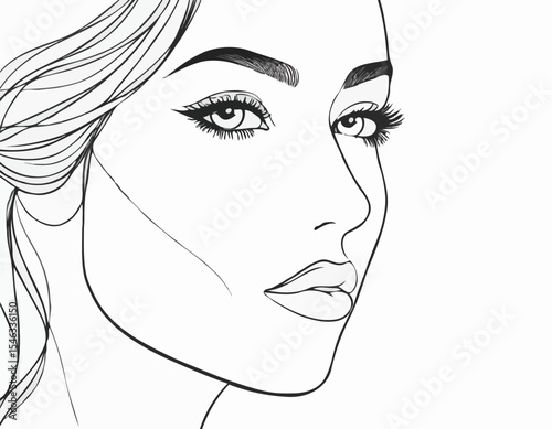 Abstract Line Art of Female Face with Makeup