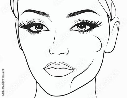 Abstract Line Art of Female Face with Makeup