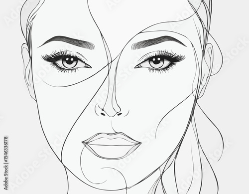 Abstract Line Art of Female Face with Makeup