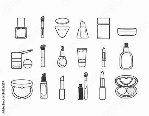 Line Art Icons of Different Makeup Products