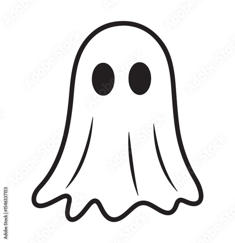  Simple Black Outline Cartoon Ghost Character Illustration for Halloween