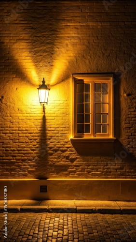Street wall illuminated by a window light at night