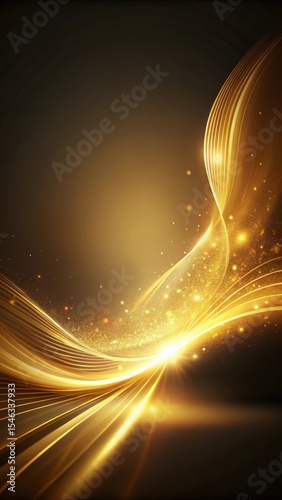 Radiant golden light swoosh wave appears on a dark mysterious background with subtle texture and soft gradient effect