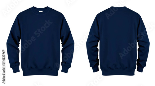 Navy blue sweatshirt in front and back view, mockup isolated on transparent background