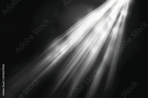 White sunlight from the side with dust effect on black background.