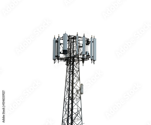 Solitary signal relay tower standing against a plain backdrop, isolated to emphasize its structure and technological essence