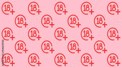 Pink Age Restriction Pattern Background with 18+ Icons