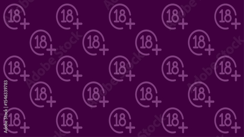 Purple Age Restriction Pattern Background with 18+ Icons
